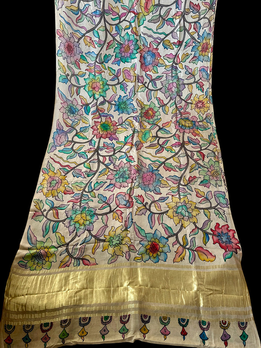 Bestseller Floral Pure Gajji Silk Kalamkari Saree