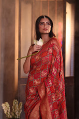 gajraj-theme-red-banarasi-georgette-bandhani-saree