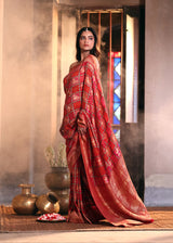 gajraj-theme-red-banarasi-georgette-bandhani-saree