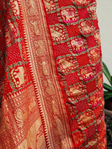 Gajraj Theme Red Banarasi Georgette Bandhani Saree
