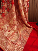 Gajraj Theme Red Banarasi Georgette Bandhani Saree
