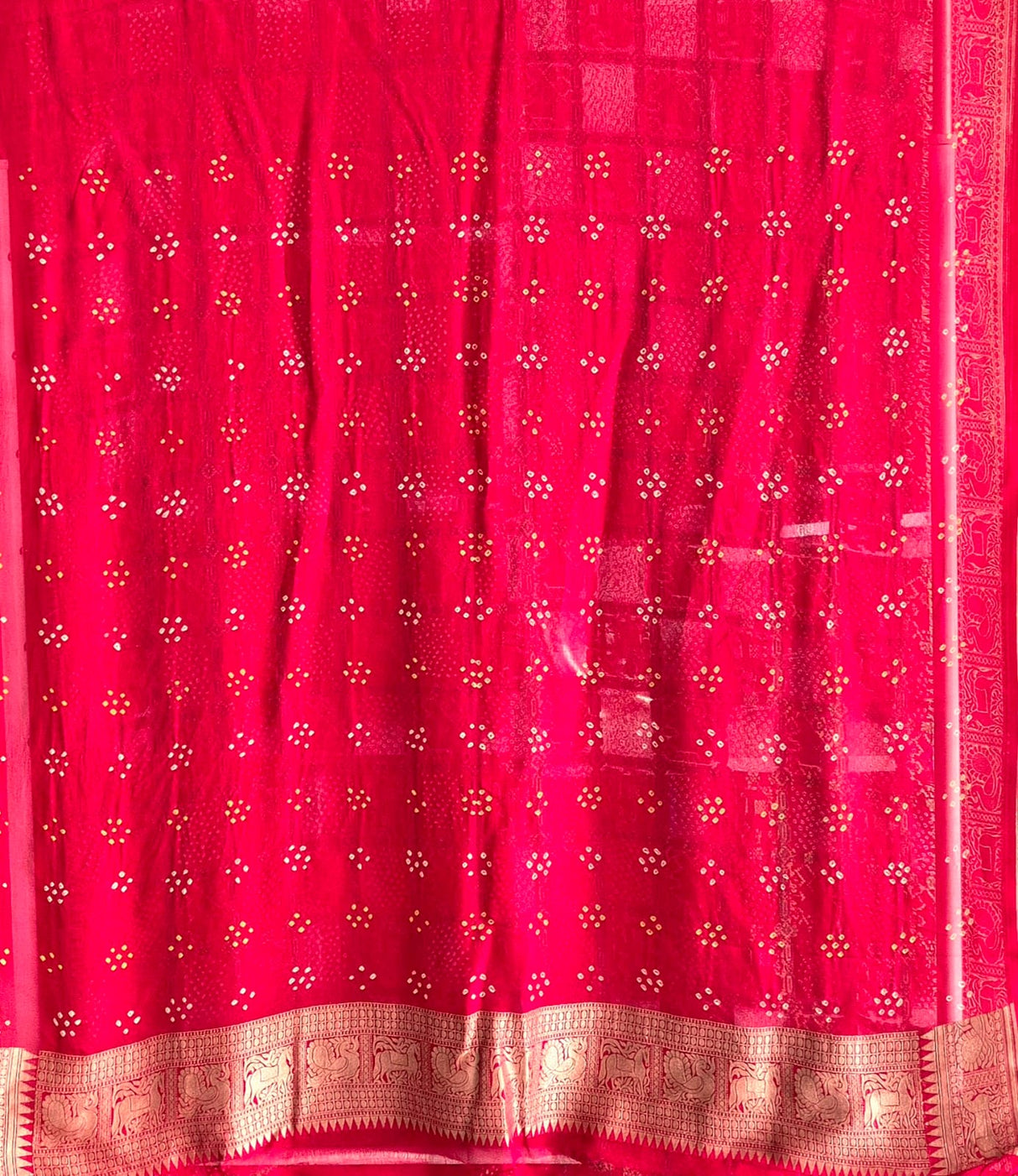 Gajraj Theme Red Banarasi Georgette Bandhani Saree