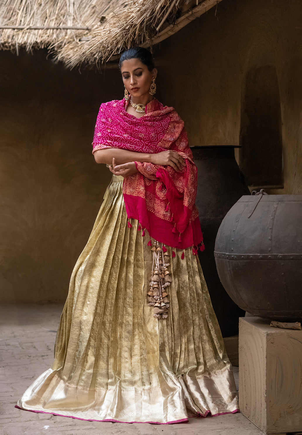 Limited Edition Pure Kanjivaram Silk Lehenga with Pure Banarsi Georgette Bandhani Dupatta