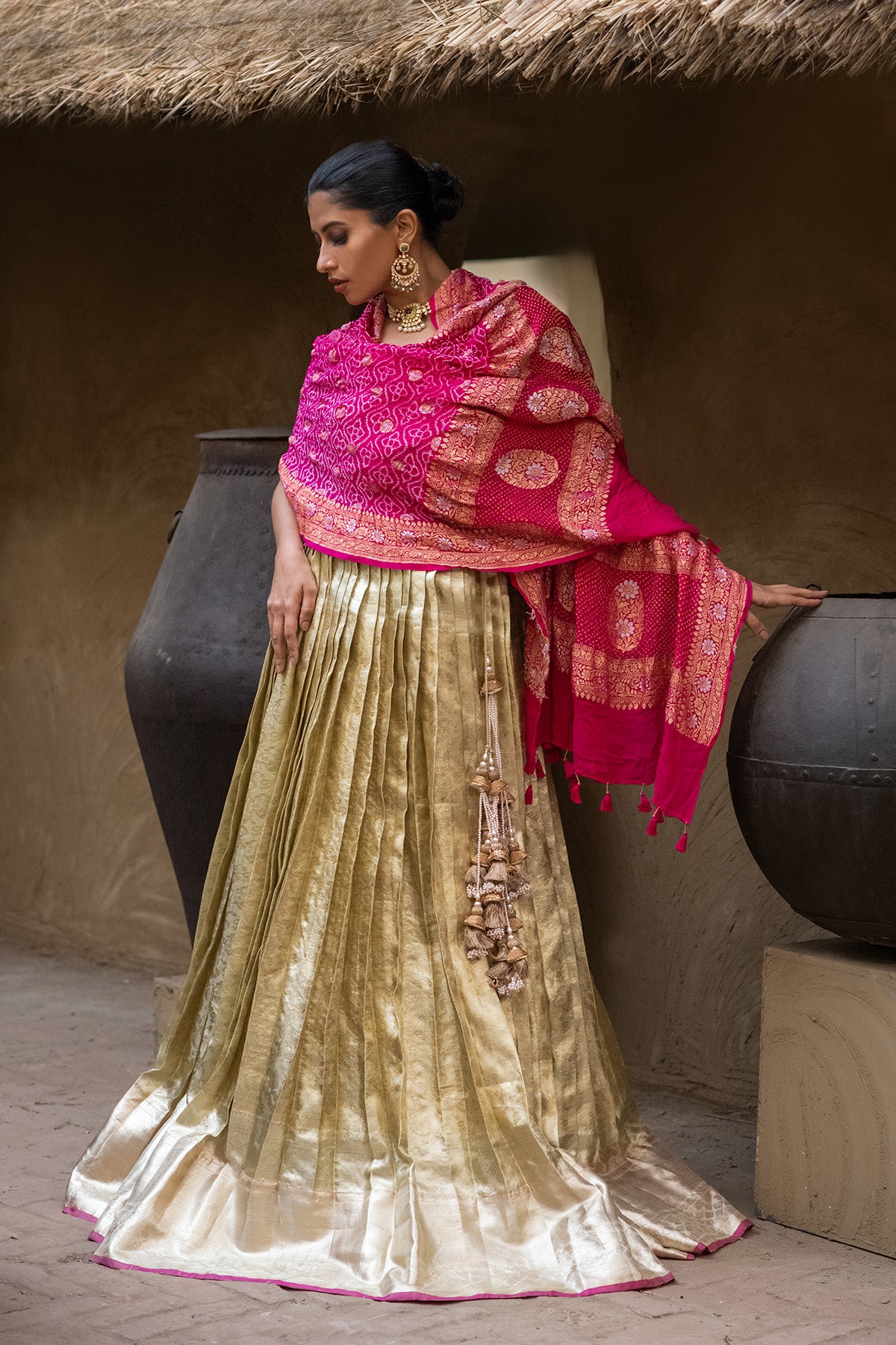 Limited Edition Pure Kanjivaram Silk Lehenga with Pure Banarsi Georgette Bandhani Dupatta