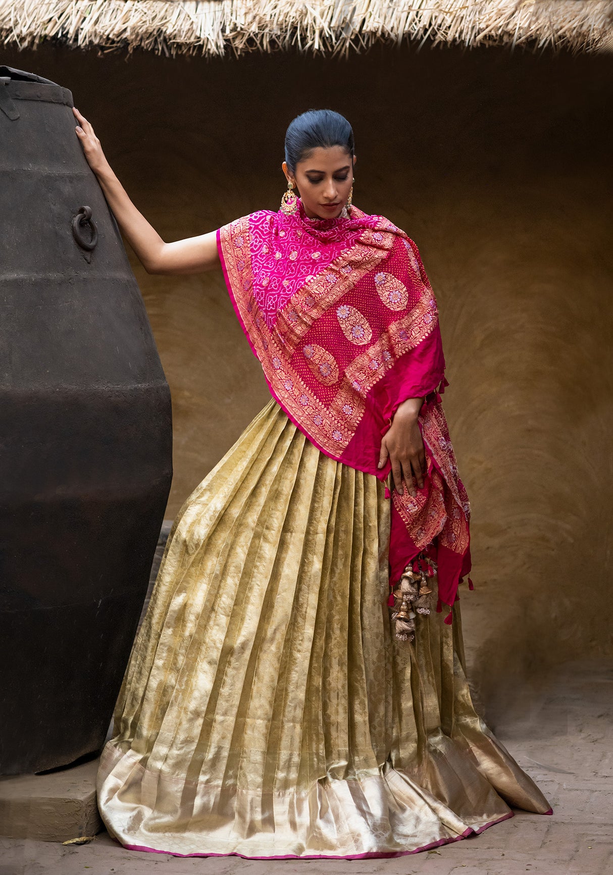 Limited Edition Pure Kanjivaram Silk Lehenga with Pure Banarsi Georgette Bandhani Dupatta