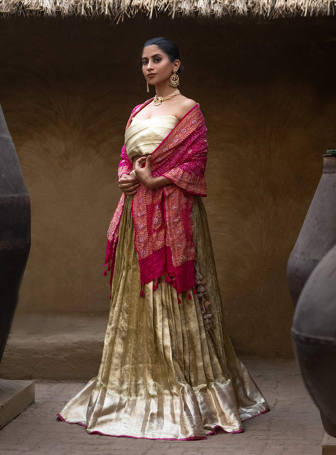 Limited Edition Pure Kanjivaram Silk Lehenga with Pure Banarsi Georgette Bandhani Dupatta