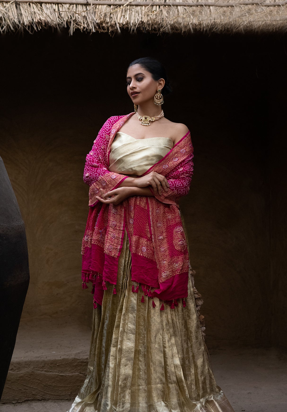 Limited Edition Pure Kanjivaram Silk Lehenga with Pure Banarsi Georgette Bandhani Dupatta