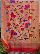 Handloom Red and Golden Tissue Silk Paithani Dupatta with Muniya Border