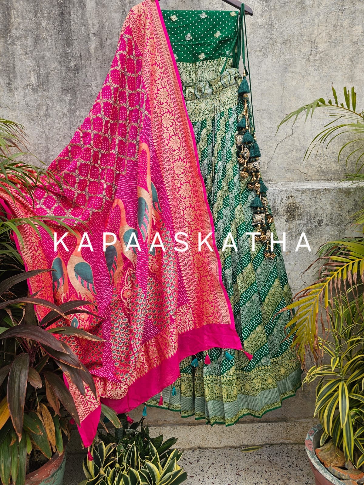 gorgeous-green-banarasi-georgette-bandhani-lehenga-with-dupatta-patola