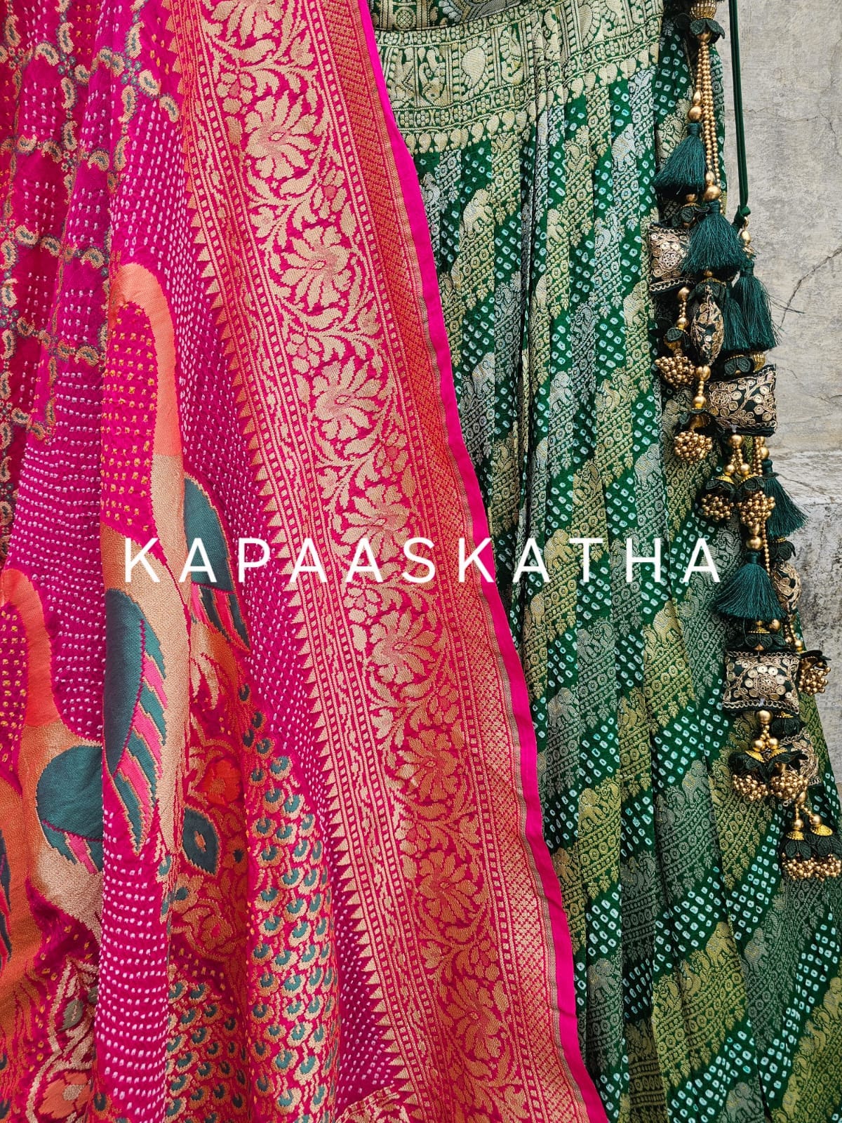 gorgeous-green-banarasi-georgette-bandhani-lehenga-with-dupatta-patola
