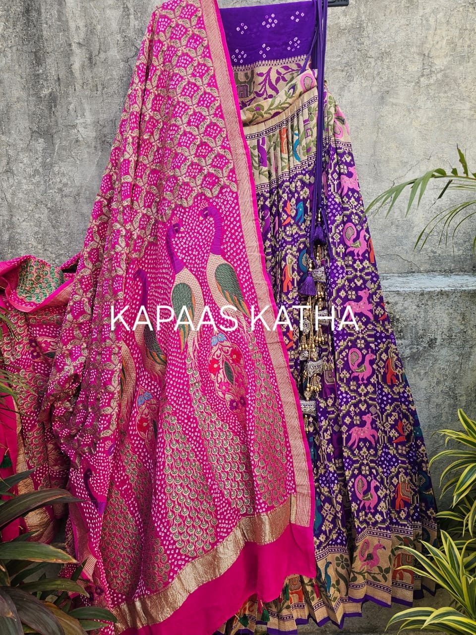 gorgeous-purple-banarasi-georgette-bandhani-lehenga-with-dupatta-voilet-patola