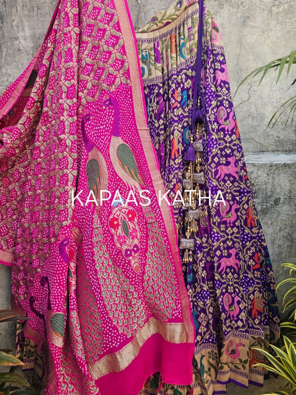 gorgeous-purple-banarasi-georgette-bandhani-lehenga-with-dupatta-voilet-patola