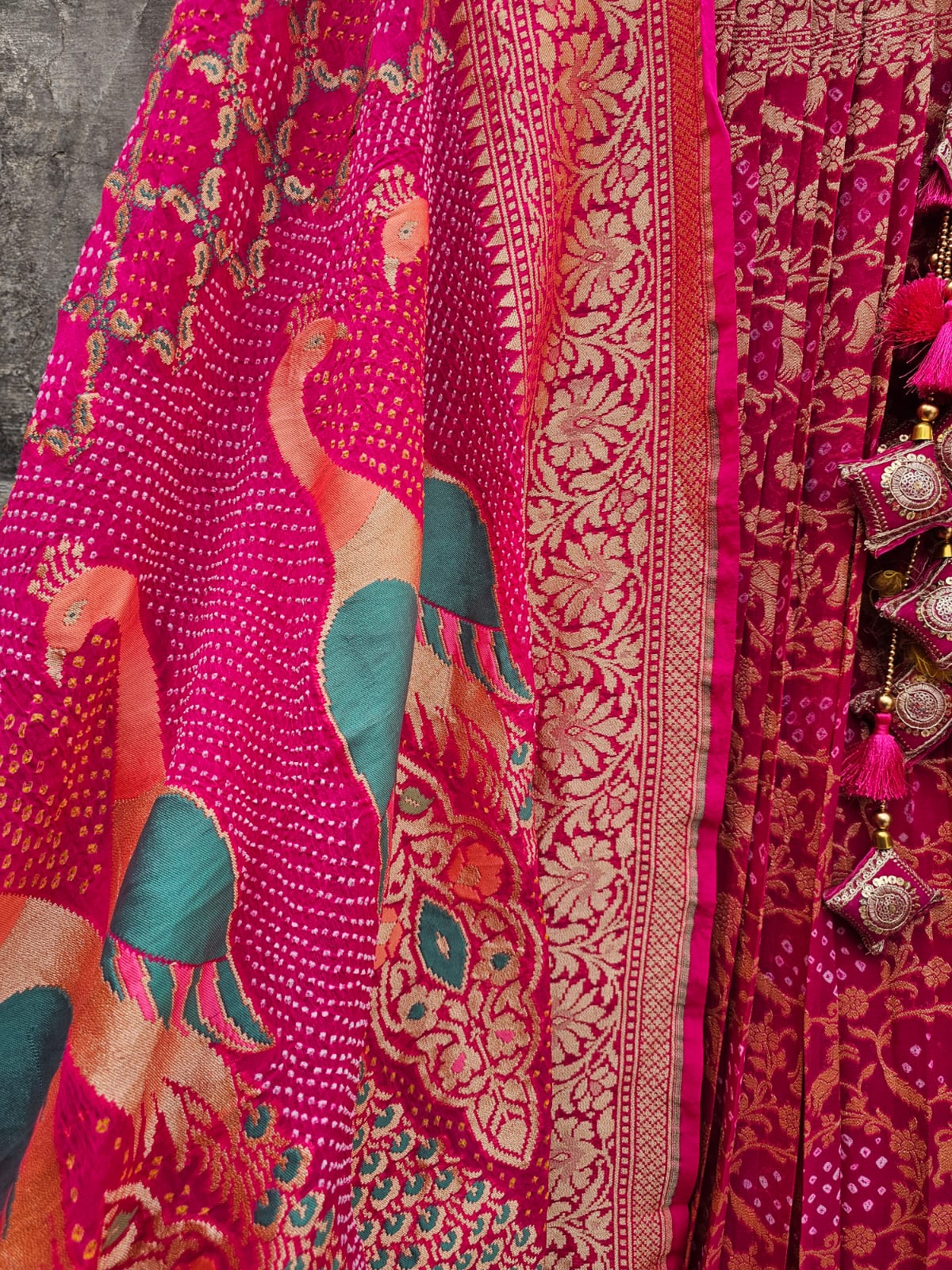 gorgeous-rani-pink-banarasi-georgette-bandhani-lehenga-with-dupatta