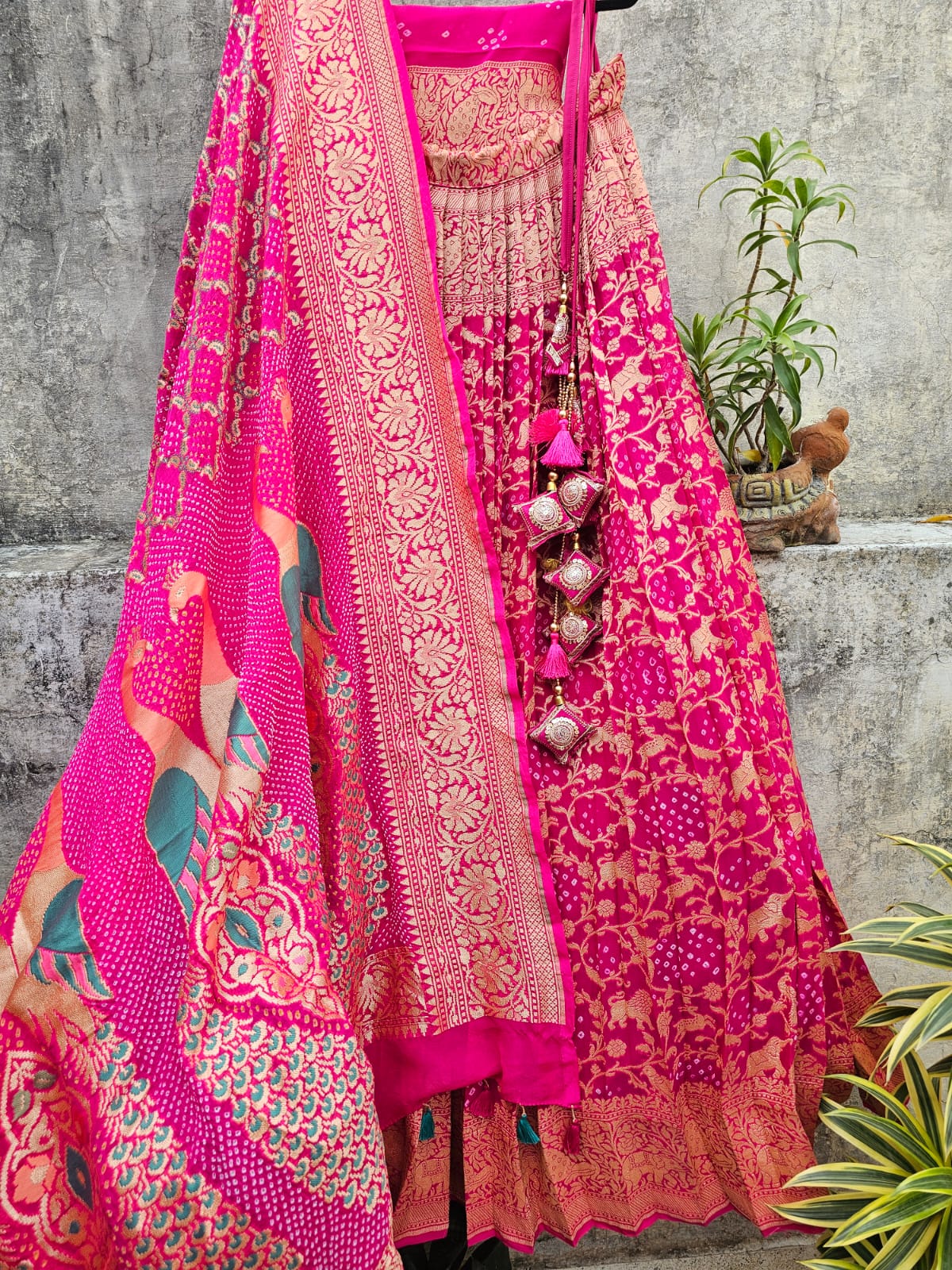 gorgeous-rani-pink-banarasi-georgette-bandhani-lehenga-with-dupatta