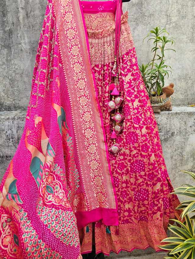 gorgeous-rani-pink-banarasi-georgette-bandhani-lehenga-with-dupatta