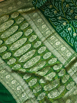 Green Pure Banarsi Georgette Bandhani Saree