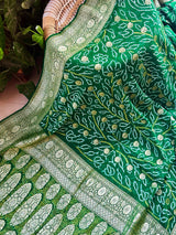 Green Pure Banarsi Georgette Bandhani Saree