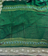 Green Pure Banarsi Georgette Bandhani Saree