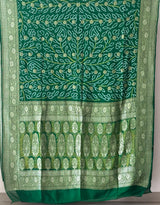 Green Pure Banarsi Georgette Bandhani Saree