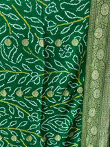 Green Pure Banarsi Georgette Bandhani Saree