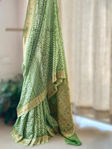 Green Colour Pure Banarsi Gerogette Chiffon Bandhani Saree