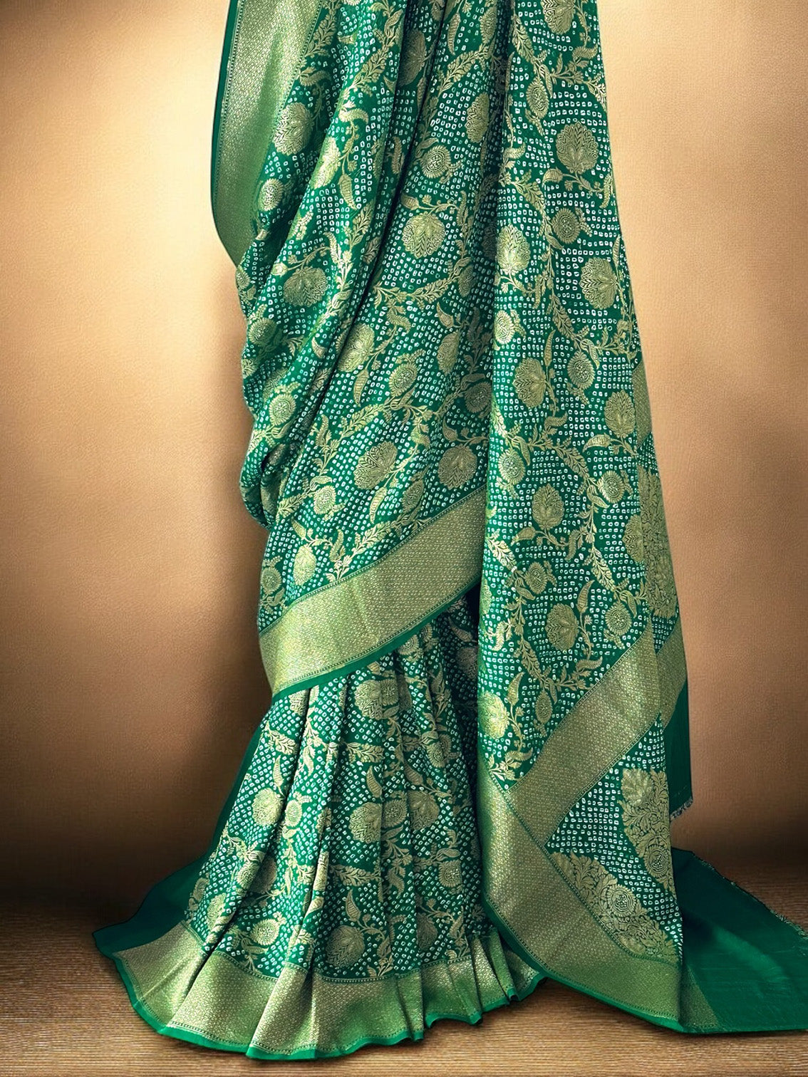 Green Exclusive Handloom Pure Banarsi Silk Bandhani Saree