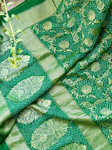 Green Exclusive Handloom Pure Banarsi Silk Bandhani Saree