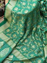 Green Exclusive Handloom Pure Banarsi Silk Bandhani Saree