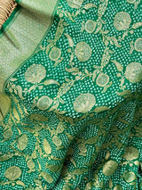 Green Exclusive Handloom Pure Banarsi Silk Bandhani Saree