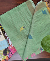Green Base with Pink Stems Handloom Tissue Silk Saree with Jamdani weaving