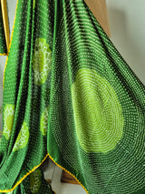 Circular Theme Green Pure Gajji Silk Bandhani Saree