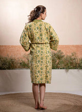 green-floral-cotton-waffle-bathrobe-back-view