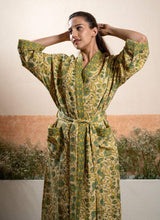 green-floral-cotton-waffle-bathrobe-hanging-view