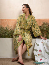 green-floral-cotton-waffle-bathrobe-texture-view