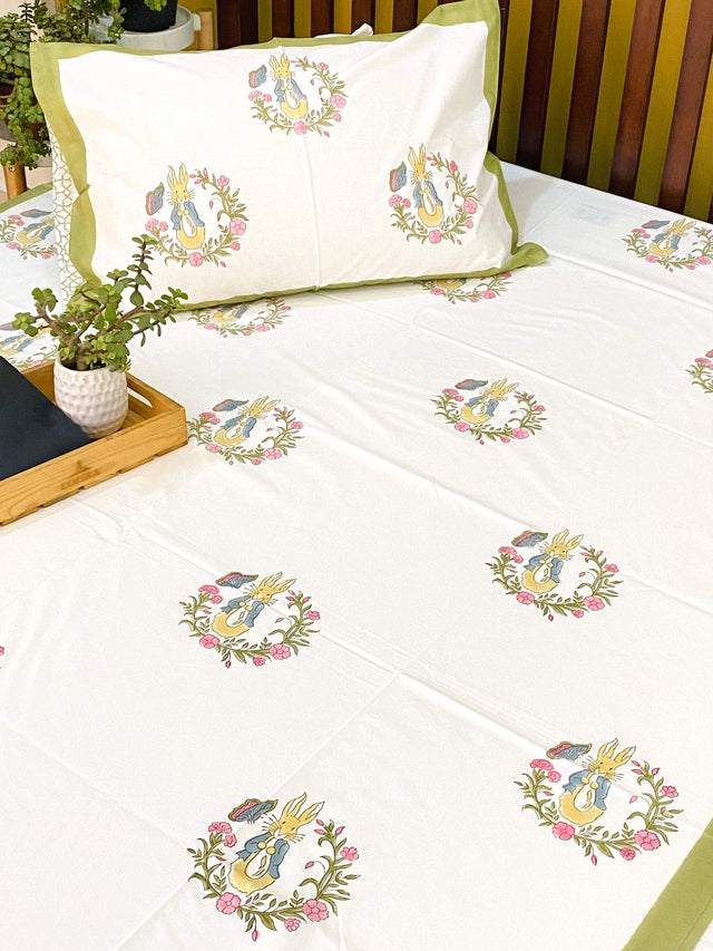 green-peter-rabbit-cotton-bedsheet-full-view