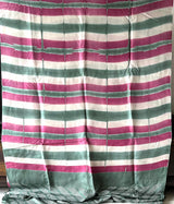 Habotai Silk Clamp Dye Bandhani Saree in Green and Pink combo