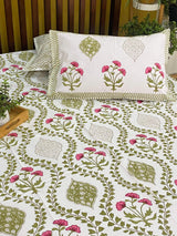 green-pink-king-cotton-bedsheet-design-view