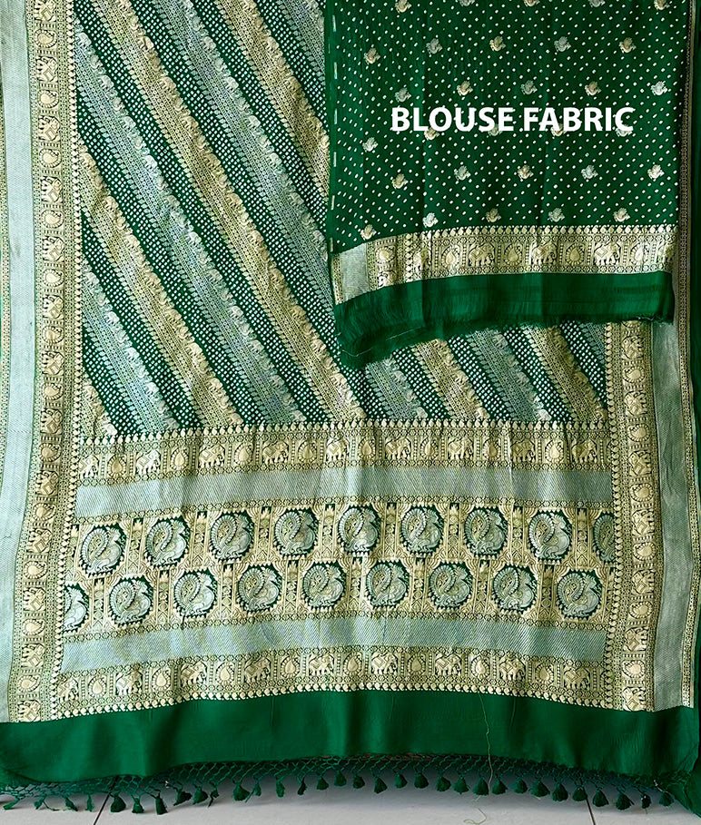 Handloom Pure Banarasi Soft Silk Sona Roopa Bandhani Saree