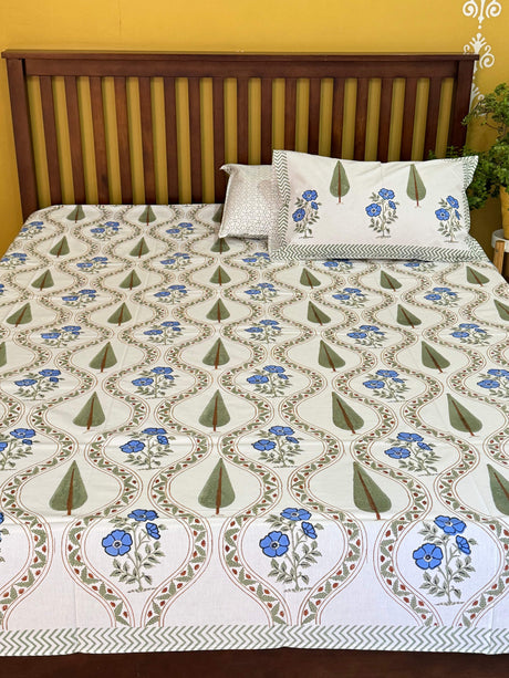 green-tree-flower-king-cotton-bedsheet-side-view