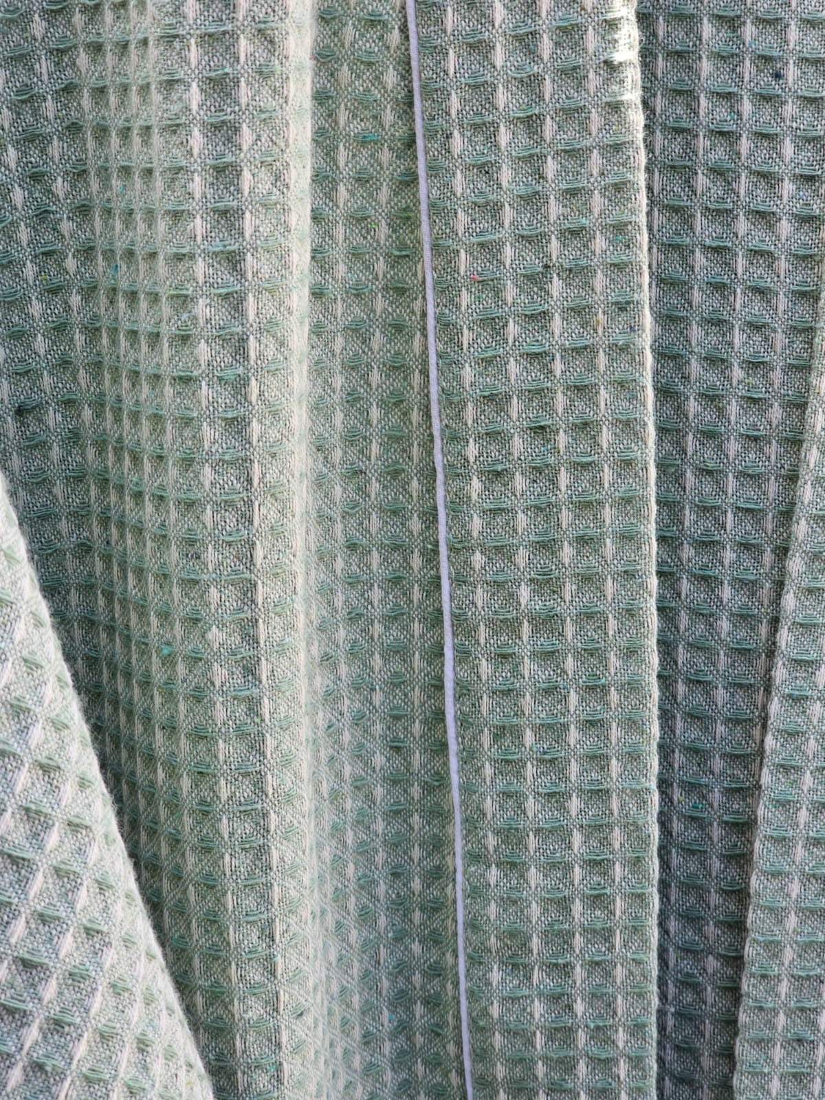 green-unisex-cotton-waffle-bathrobe-close-up-view