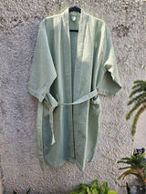 green-unisex-cotton-waffle-bathrobe-overhead-view