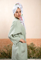 green-unisex-cotton-waffle-bathrobe-side-view