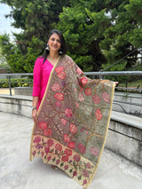 Grey Chanderi Cotton Silk Floral Kalamkari Dupatta