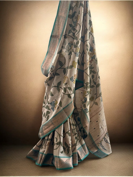 grey-handcrafted-cotton-kalamkari-saree-front-view