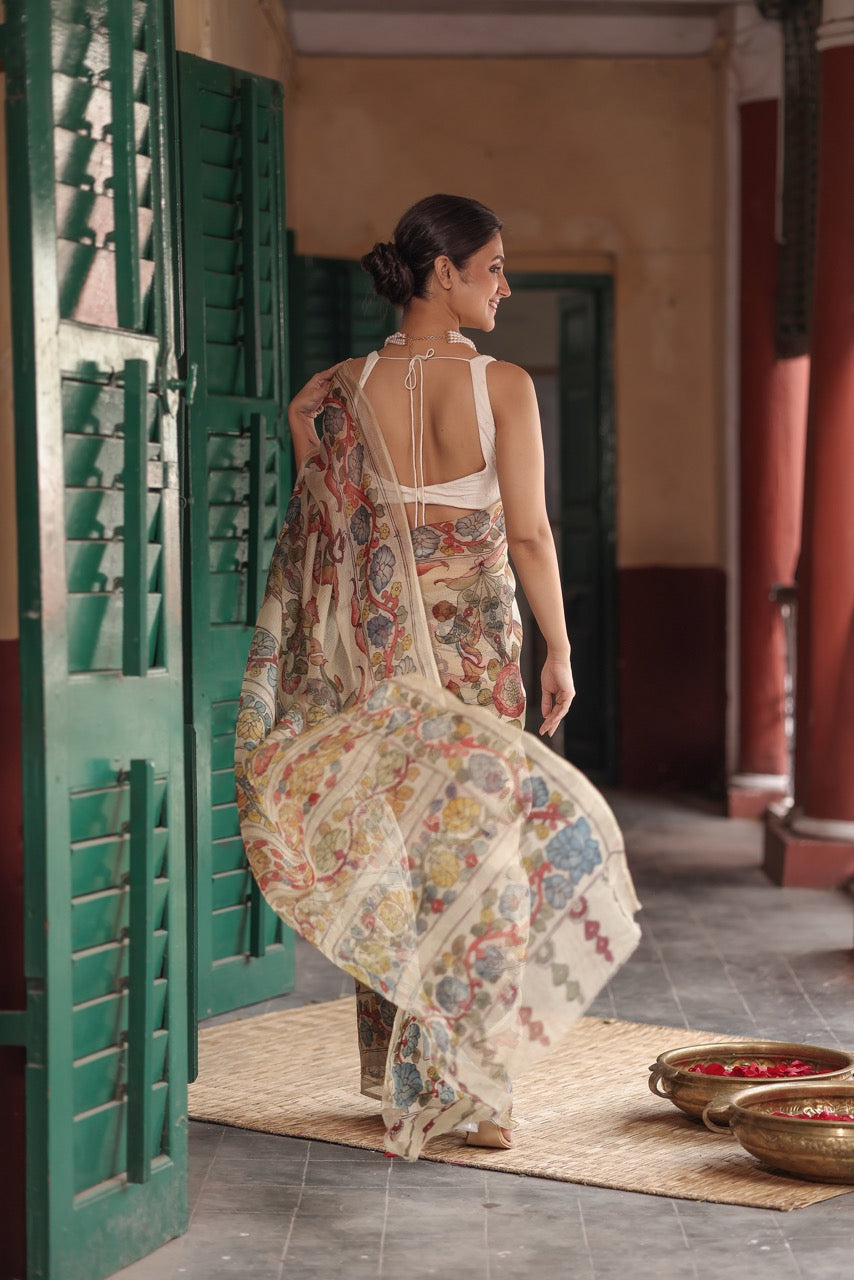 gulbadan-phoolwari-handcrafted-kota-silk-kalamkari-saree