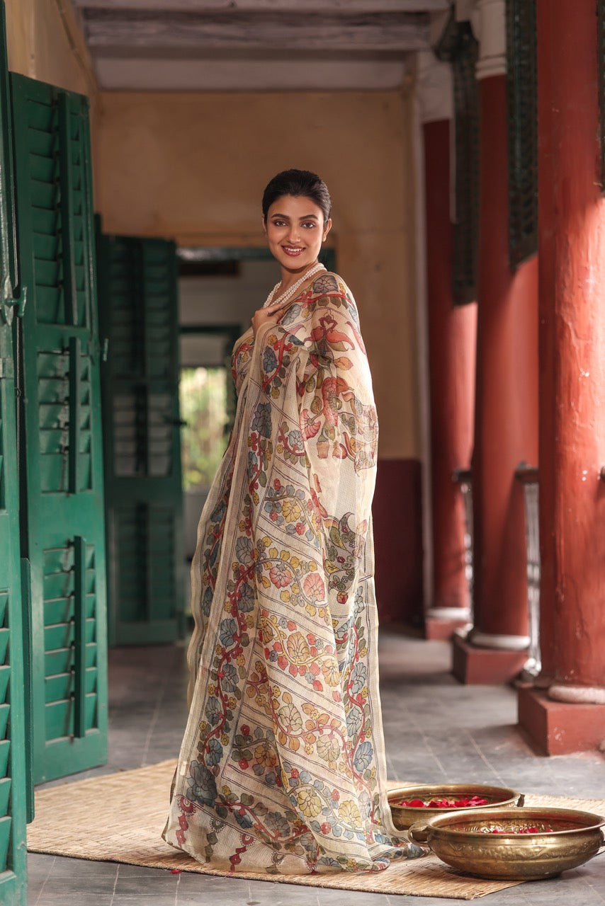 gulbadan-phoolwari-handcrafted-kota-silk-kalamkari-saree
