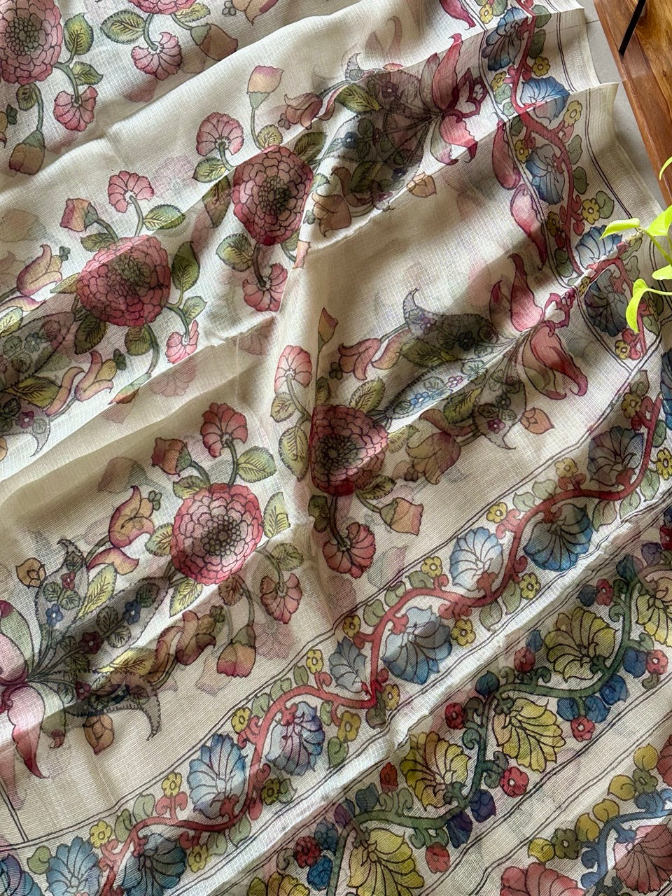 gulbadan-phoolwari-handcrafted-kota-silk-kalamkari-saree