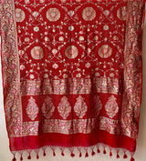 Gulzaar Phoolkari - Red Pure Georgette Meenakari Bandhani Dupatta