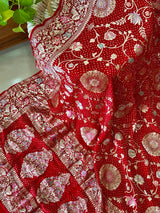 Gulzaar Phoolkari - Red Pure Georgette Meenakari Bandhani Dupatta
