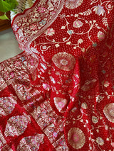 Gulzaar Phoolkari - Red Pure Georgette Meenakari Bandhani Dupatta